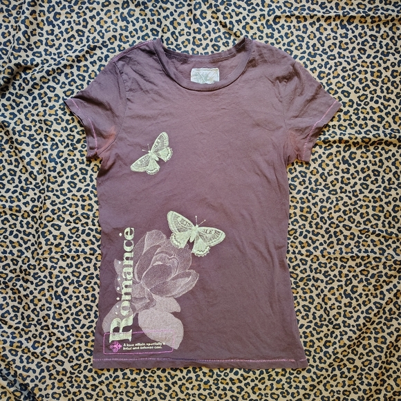 Y2K Vintage Old Navy Brown Women's Medium Large Graphic Tee Emo Grunge *FLAWED* - Picture 1 of 11
